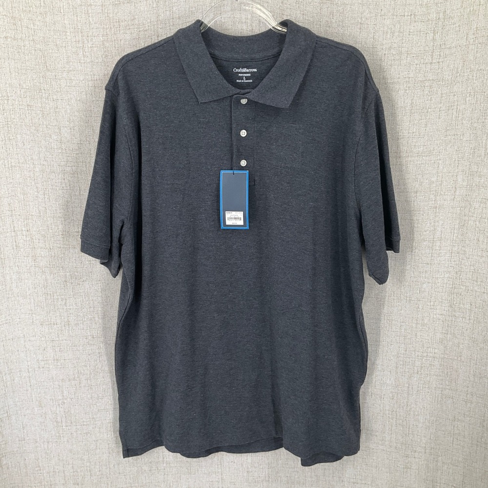Croft & Barrow Polo Shirt Mens L Charcoal Heather Performance Short Sleeve NEW